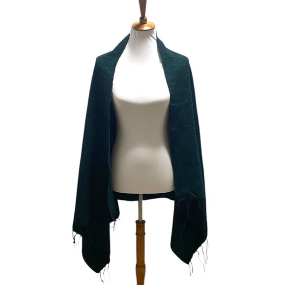 Cheppu From Himalaya Made In Nepal Blanket Scarf Green One Size Fringe Bohemian - Picture 11 of 13